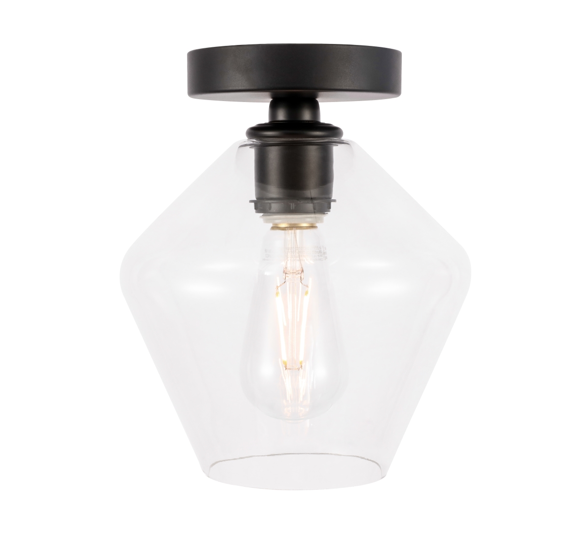 Gene 1 Light Black & Clear Glass Flush Mount