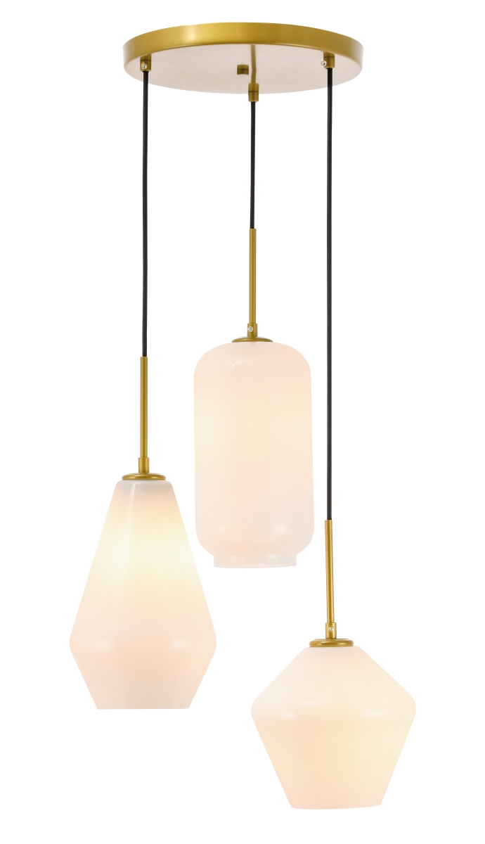 Gene 3 Light Brass & Frosted White Glass Pendant