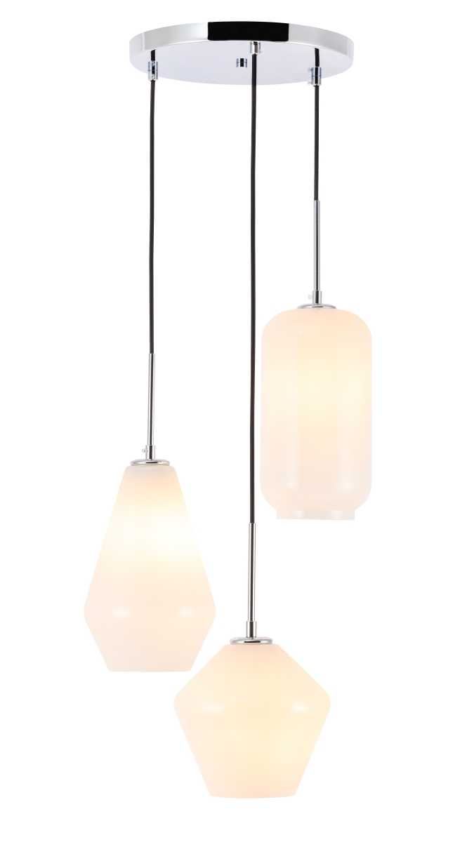 Gene 3 Light Chrome & Frosted White Glass Pendant