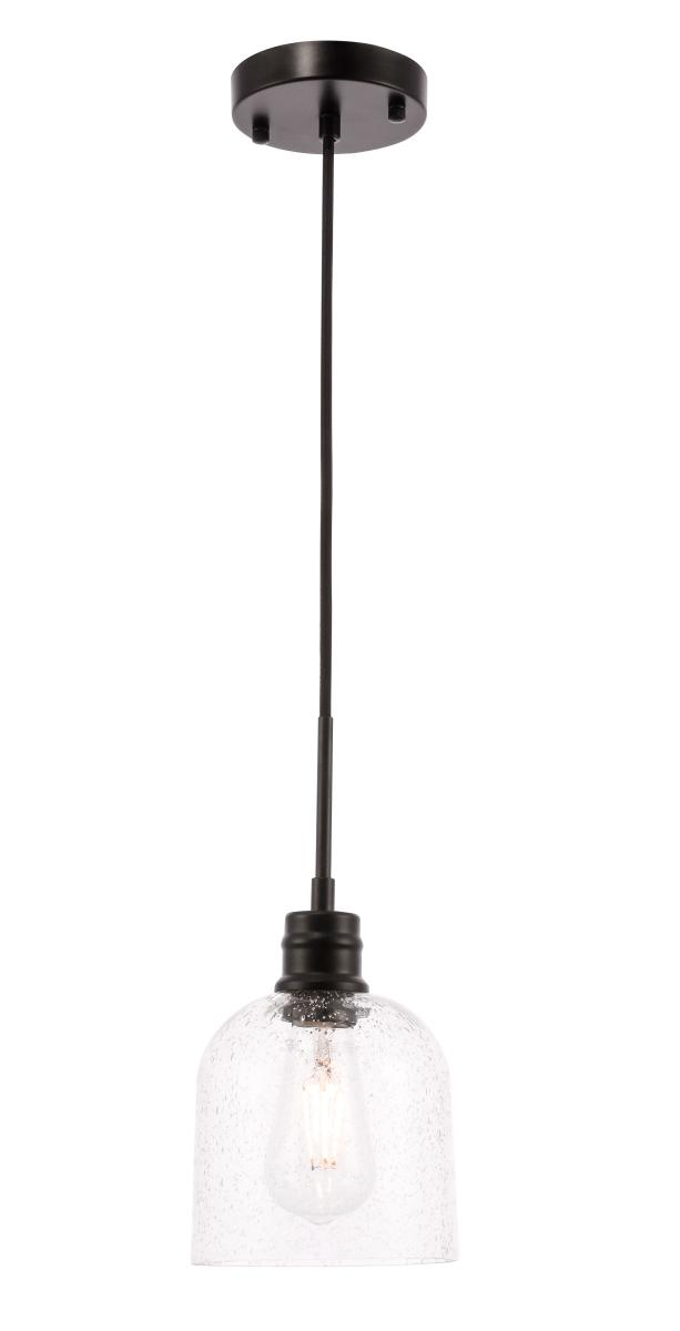 Gabe 1 Light Black & Clear Seeded Glass Pendant