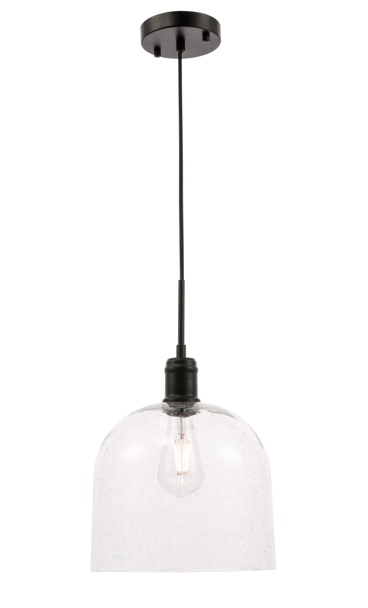Gabe 1 Light Black & Clear Seeded Glass Pendant