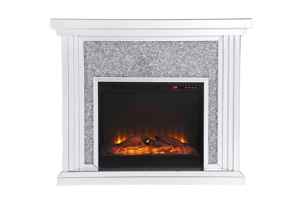 Picture of Elegant Decor MF9902-F1 47.5 in. Crystal Mirrored Mantle with Wood Log Insert Fireplace