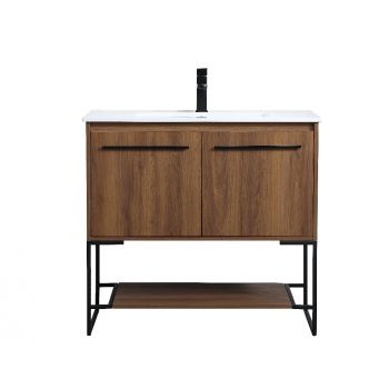 36 in. Single Bathroom Vanity in Walnut Brown - 24 x 18.31 x 33.6 in.
