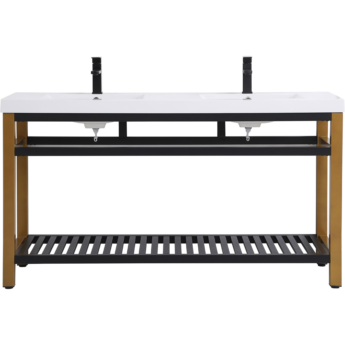 60 in. Double Bathroom Metal Vanity, Golden Black