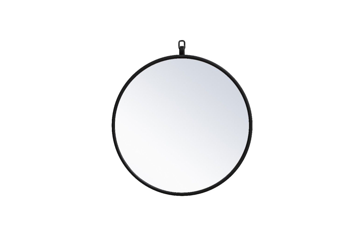 18 in. Metal Frame Round Mirror with Decorative Hook, Black