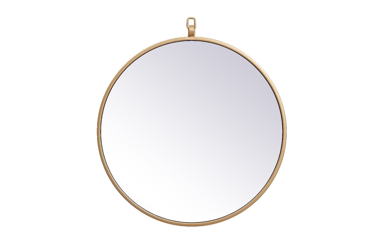 18 in. Metal Frame Round Mirror with Decorative Hook, Brass