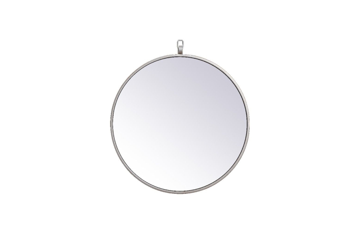 18 in. Metal Frame Round Mirror with Decorative Hook, Silver