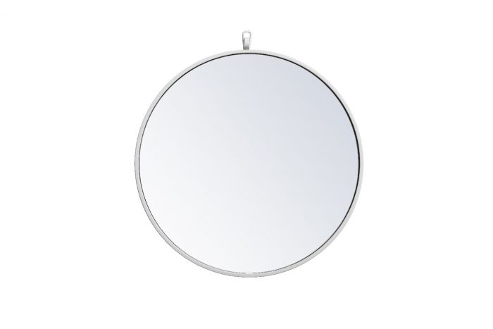 21 in. Metal Frame Round Mirror with Decorative Hook, White
