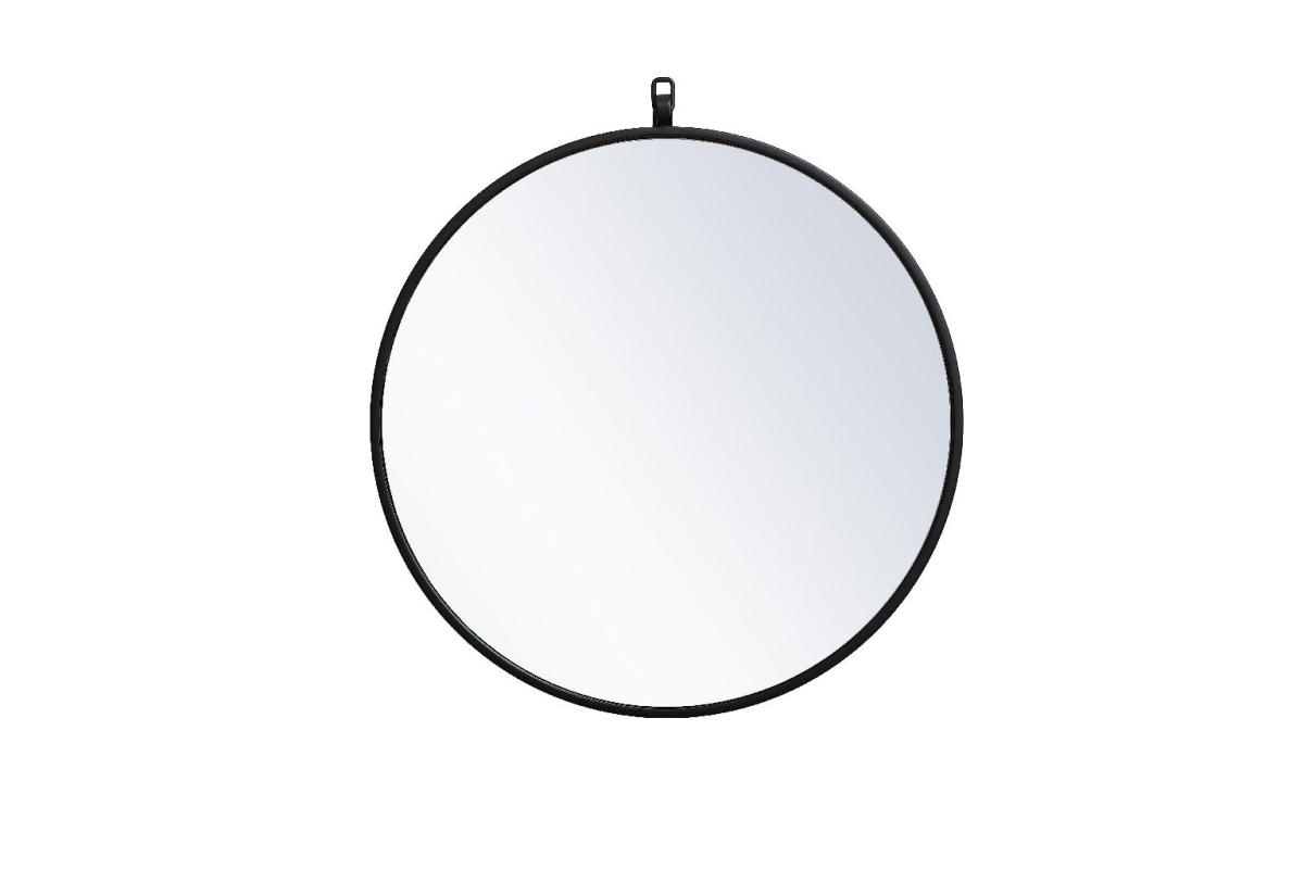 21 in. Metal Frame Round Mirror with Decorative Hook, Black