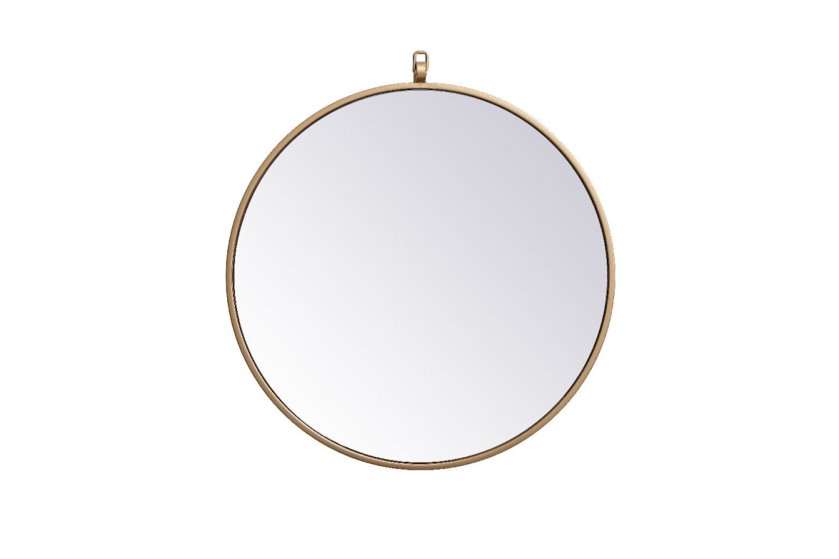 21 in. Metal Frame Round Mirror with Decorative Hook, Brass