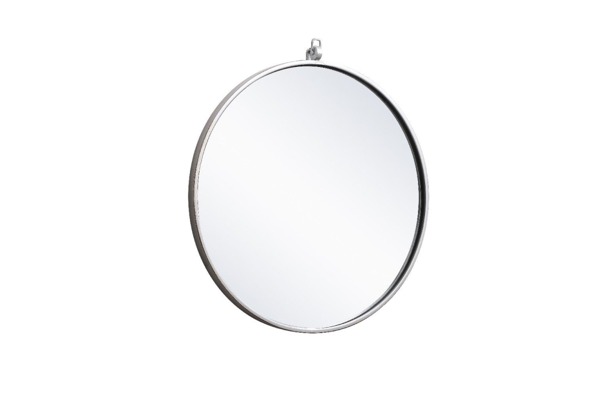 21 in. Metal Frame Round Mirror with Decorative Hook, Silver