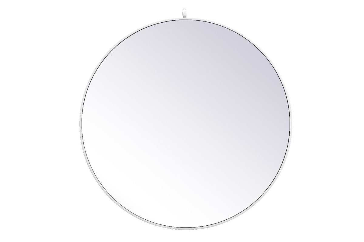39 in. Metal Frame Round Mirror with Decorative Hook, White