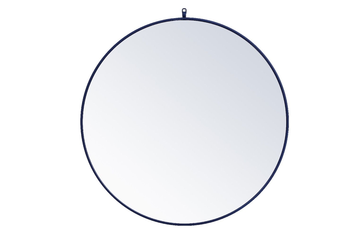39 in. Metal Frame Round Mirror with Decorative Hook, Blue