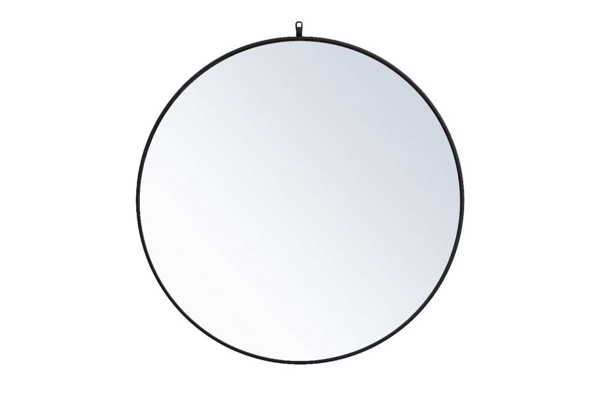 39 in. Metal Frame Round Mirror with Decorative Hook, Black