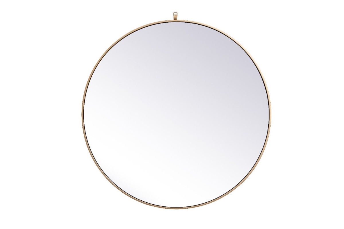 39 in. Metal Frame Round Mirror with Decorative Hook, Brass