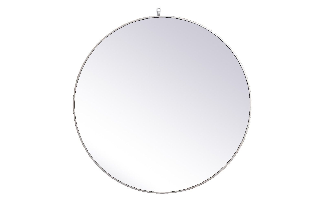 39 in. Metal Frame Round Mirror with Decorative Hook, Silver