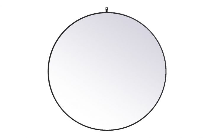 45 in. Metal Frame Round Mirror with Decorative Hook, Black