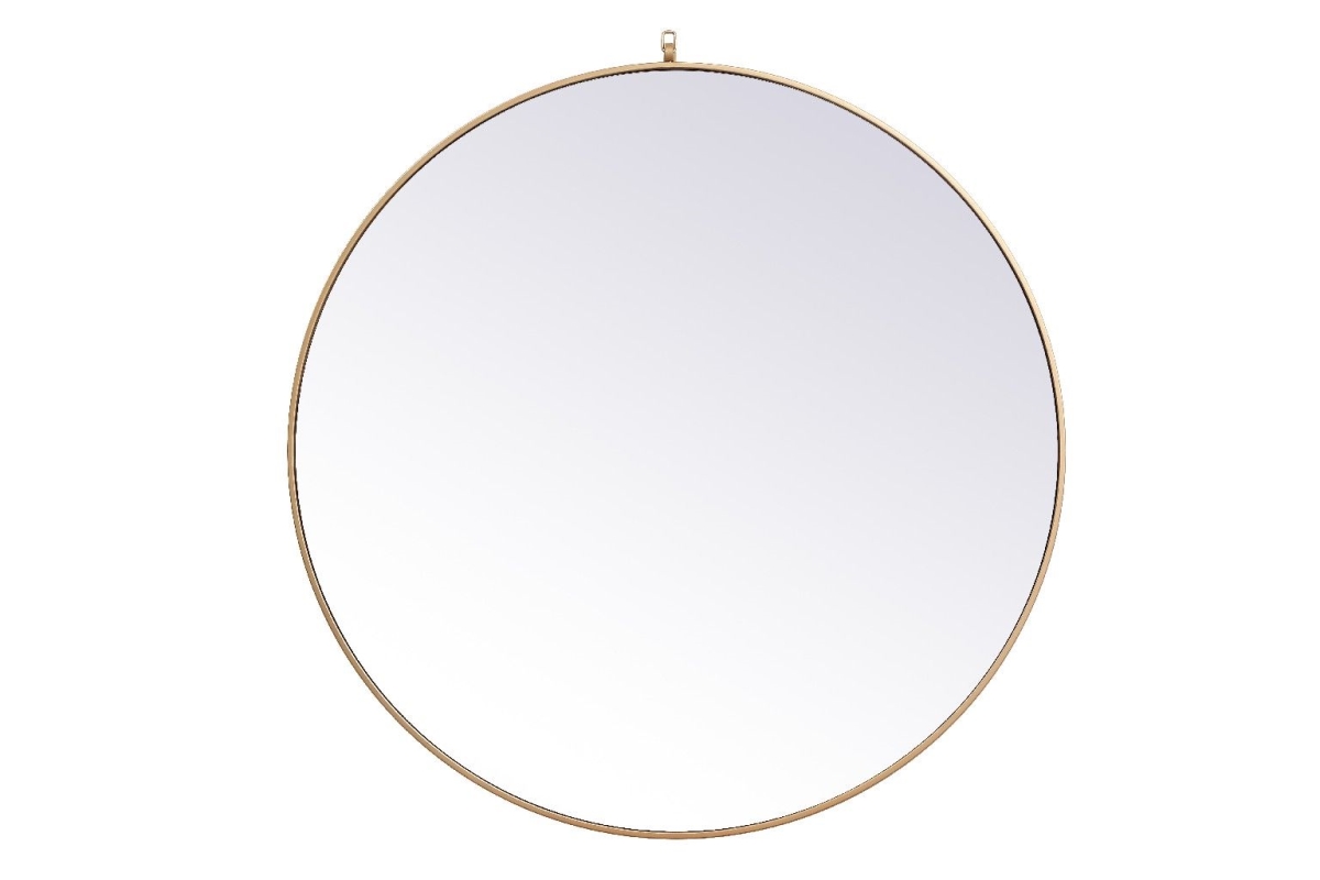 45 in. Metal Frame Round Mirror with Decorative Hook, Brass