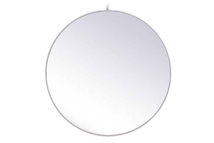 45 in. Metal Frame Round Mirror with Decorative Hook, Silver