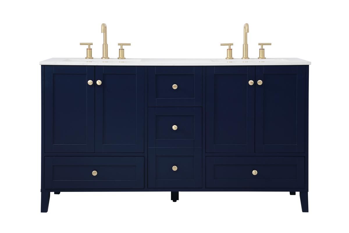 60 in. Double Bathroom Vanity for Rooms, Blue