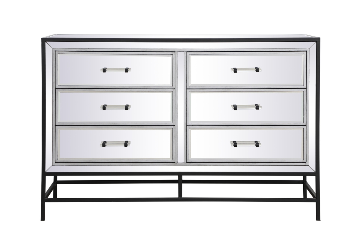 48 in. Mirrored 6 Drawers Chest, Black