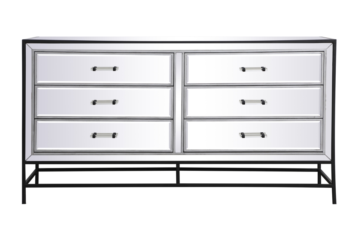 60 in. Mirrored 6 Drawers Chest, Black