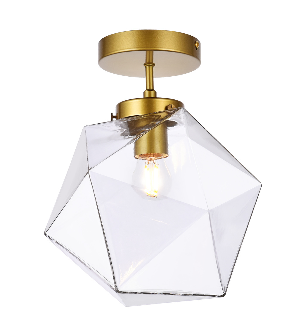 Lawrence 1 Light Brass & Clear Glass Flush Mount