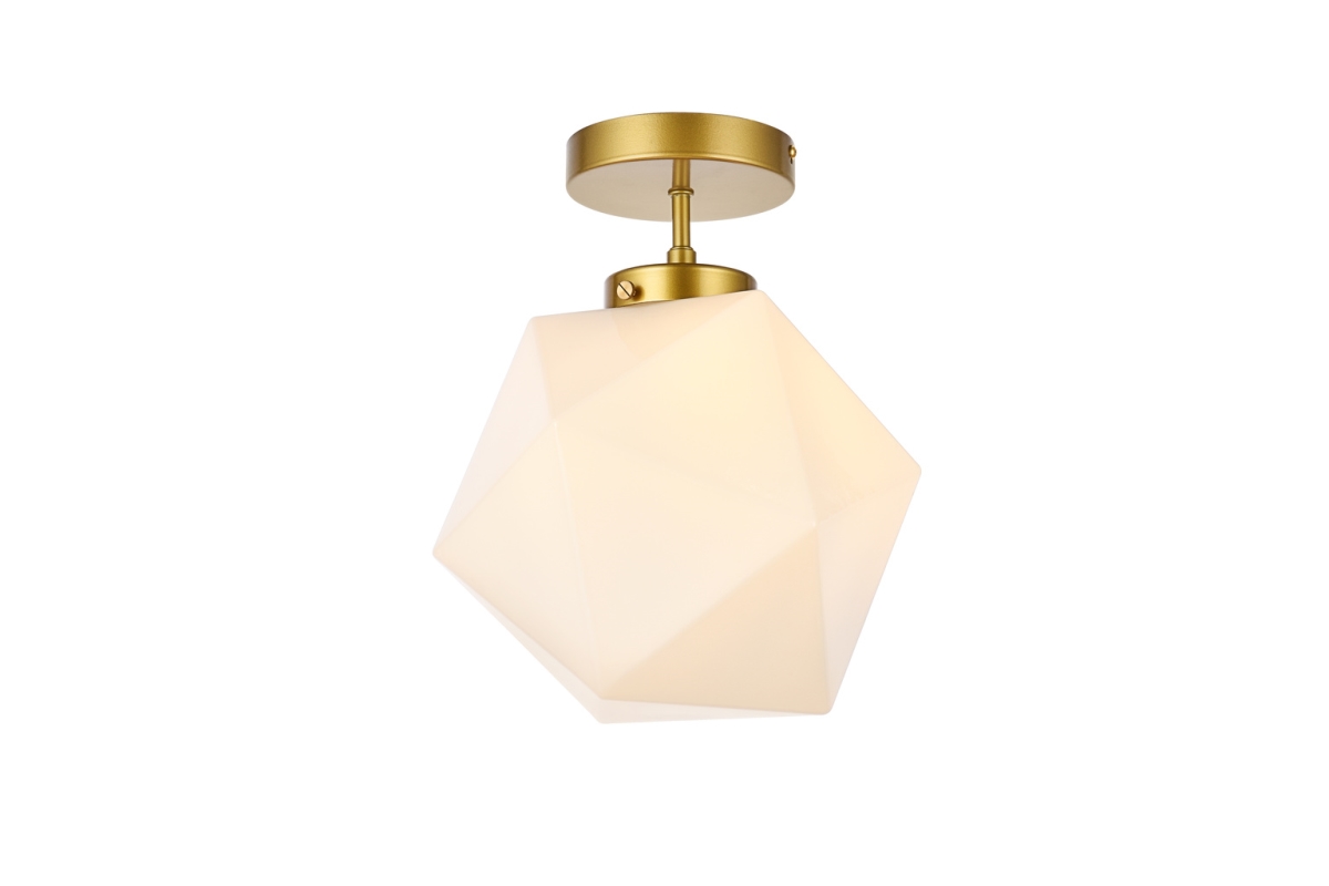 Lawrence 1 Light Brass & White Glass Flush Mount