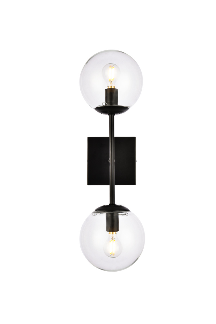 Neri 2 Lights Glass Wall Sconce, Black & Clear