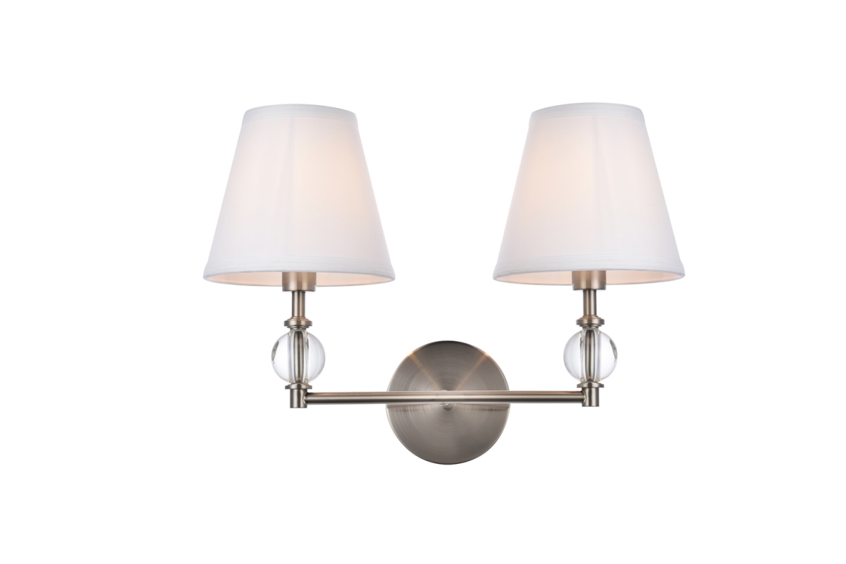 Bethany 2 Lights Bath Sconce in Stain Nickel with White Fabric Shade