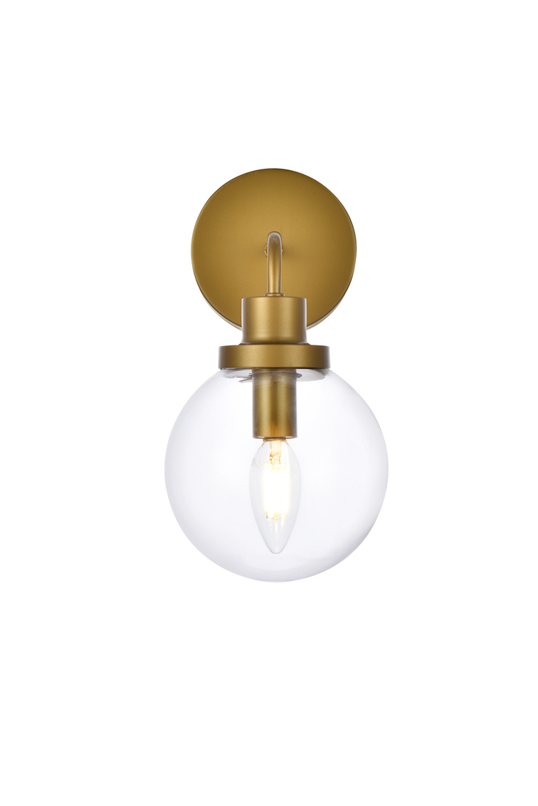 Hanson 1 Light Bath Sconce in Brass with Clear Shade