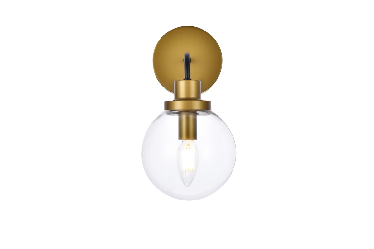 Hanson 1 Light Bath Sconce In Black with Brass with Clear Shade