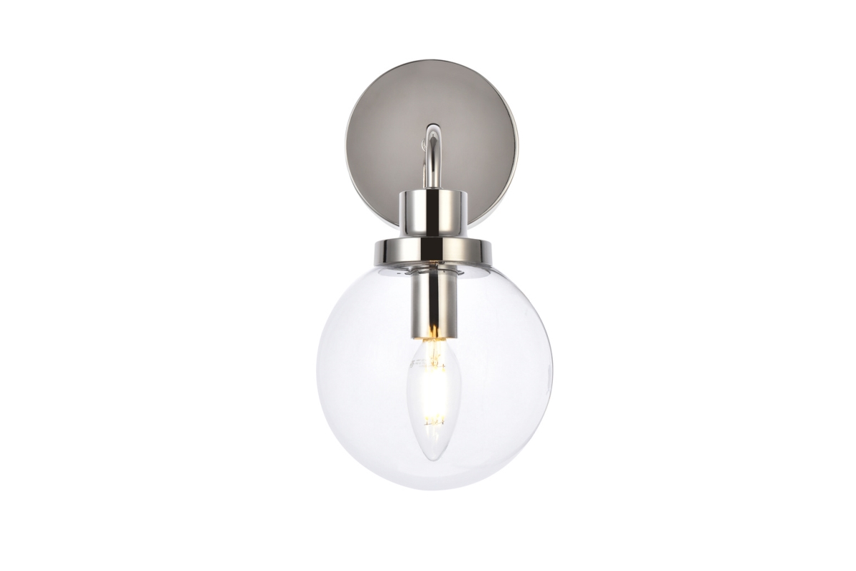 Hanson 1 Light Bath Sconce In Polish Nickel with Clear Shade