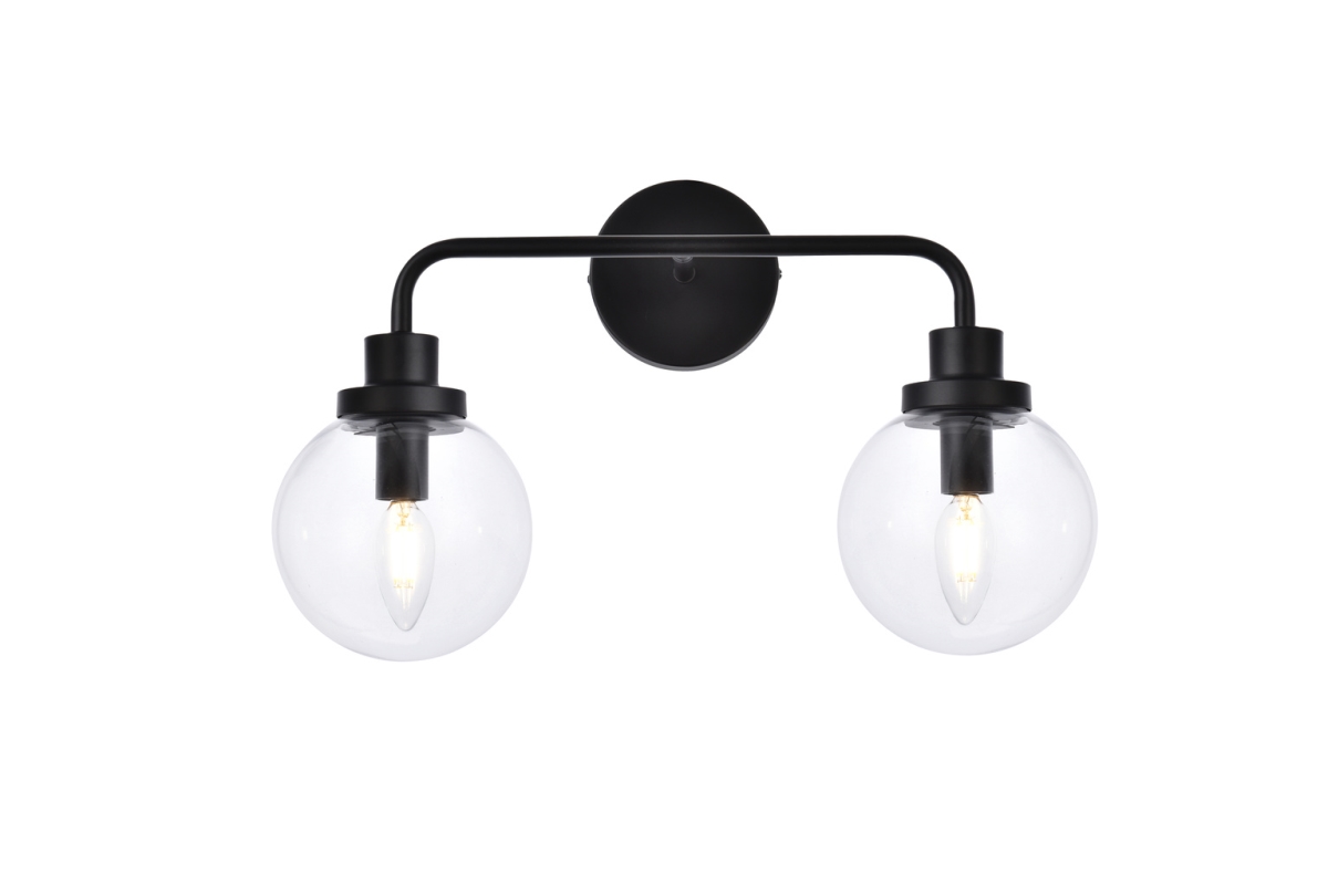 Hanson 2-Light Bath Sconce - Black & Clear - 19in. - Midcentury Modern Design