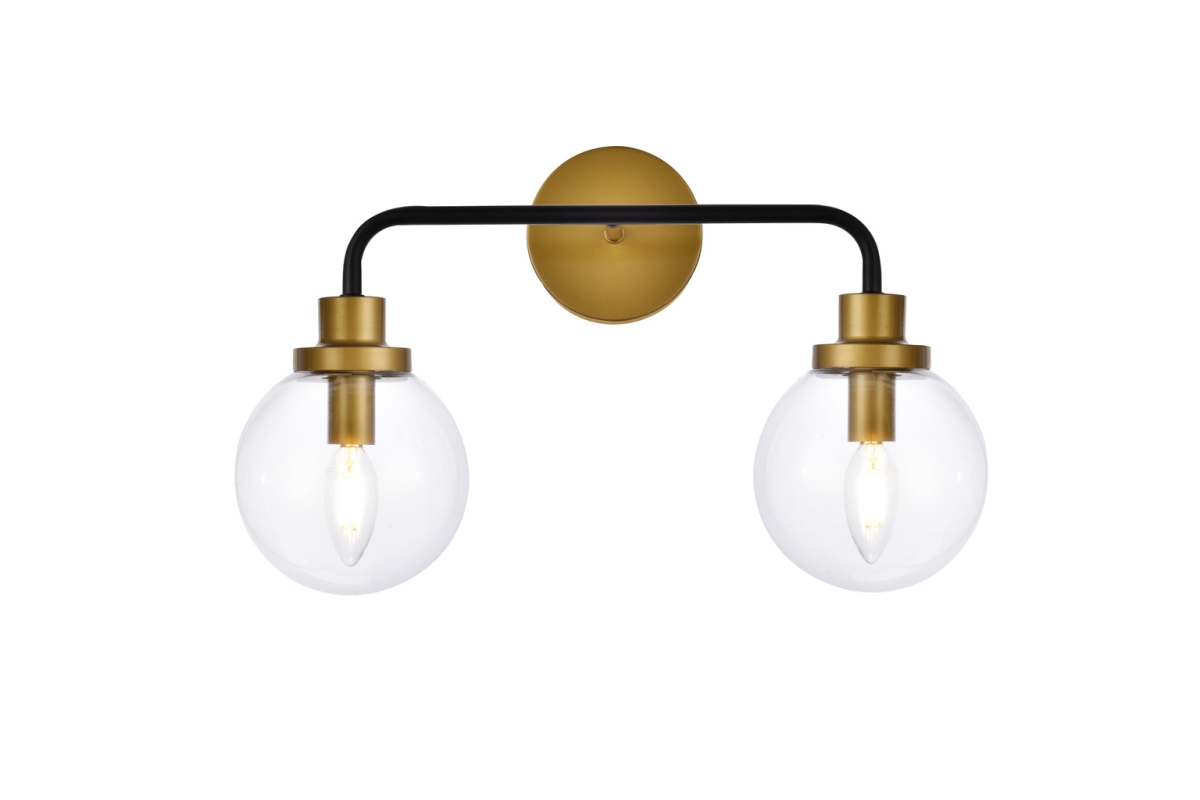 Hanson 2 Light 19 in. Black & Brass Bath Sconce Wall Light