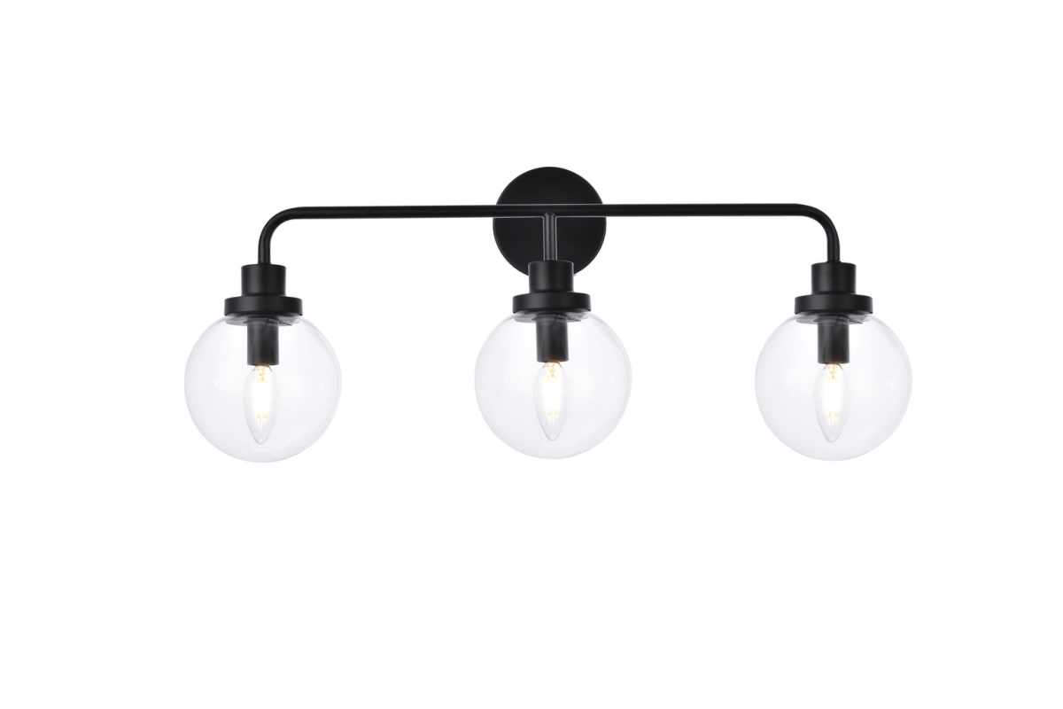 Hanson 3 Lights Bath Sconce In Black with Clear Shade