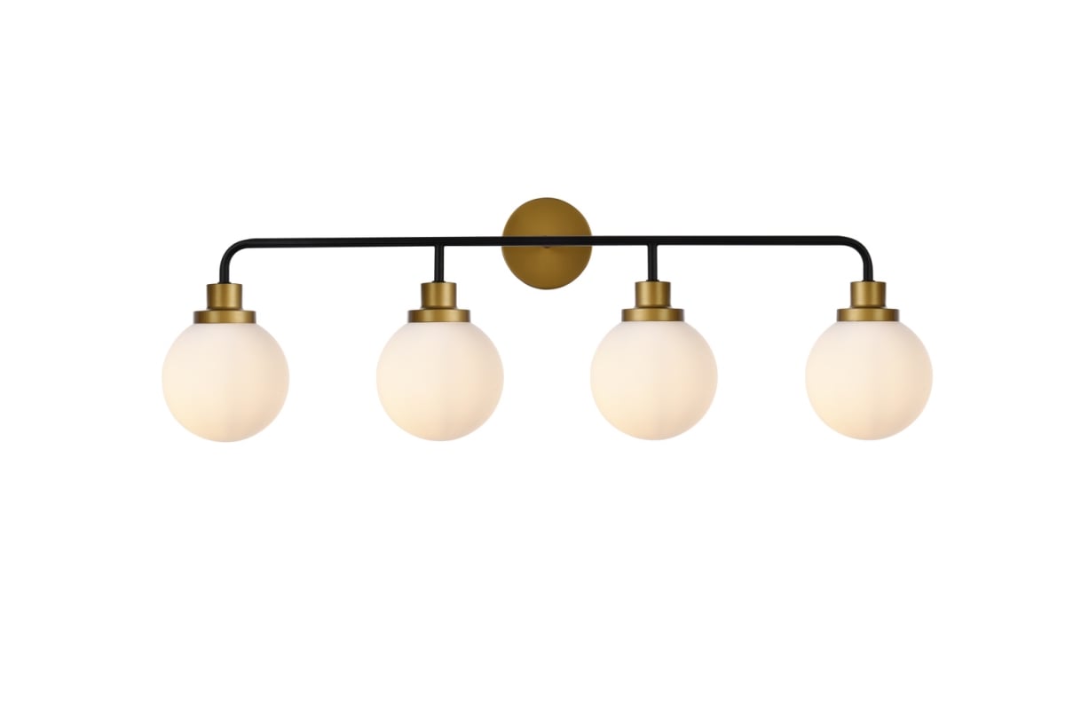 Hanson 4 Lights Bath Sconce In Black with Brass with Frosted Shade