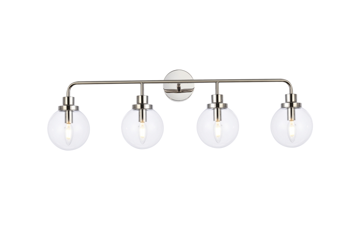 Hanson 4 Lights Bath Sconce In Polish Nickel with Clear Shade