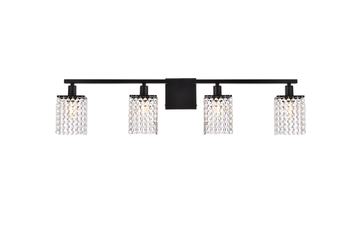 Phineas 4 Lights Bath Sconce In Black with Clear Crystals