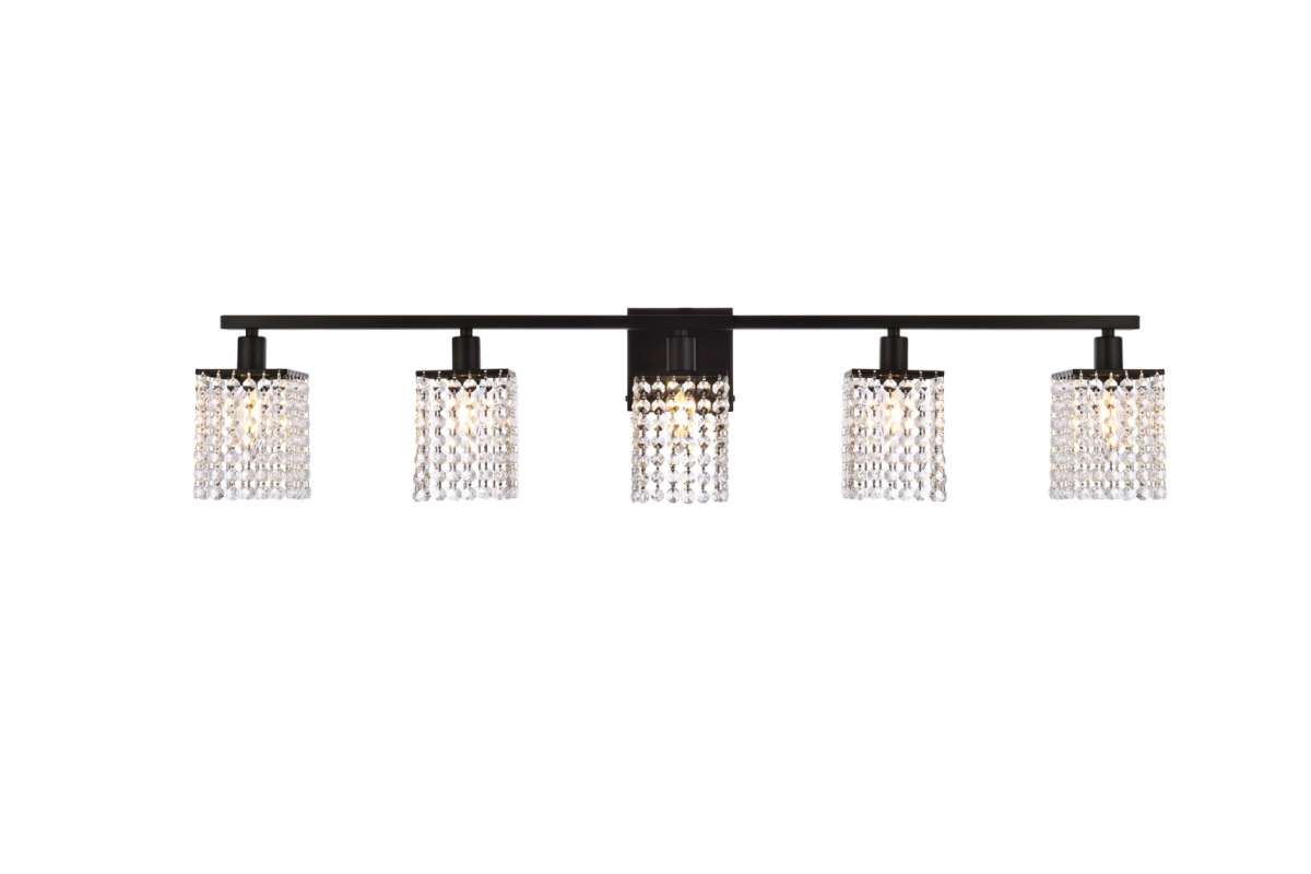 Phineas 5 Lights Bath Sconce In Black with Clear Crystals