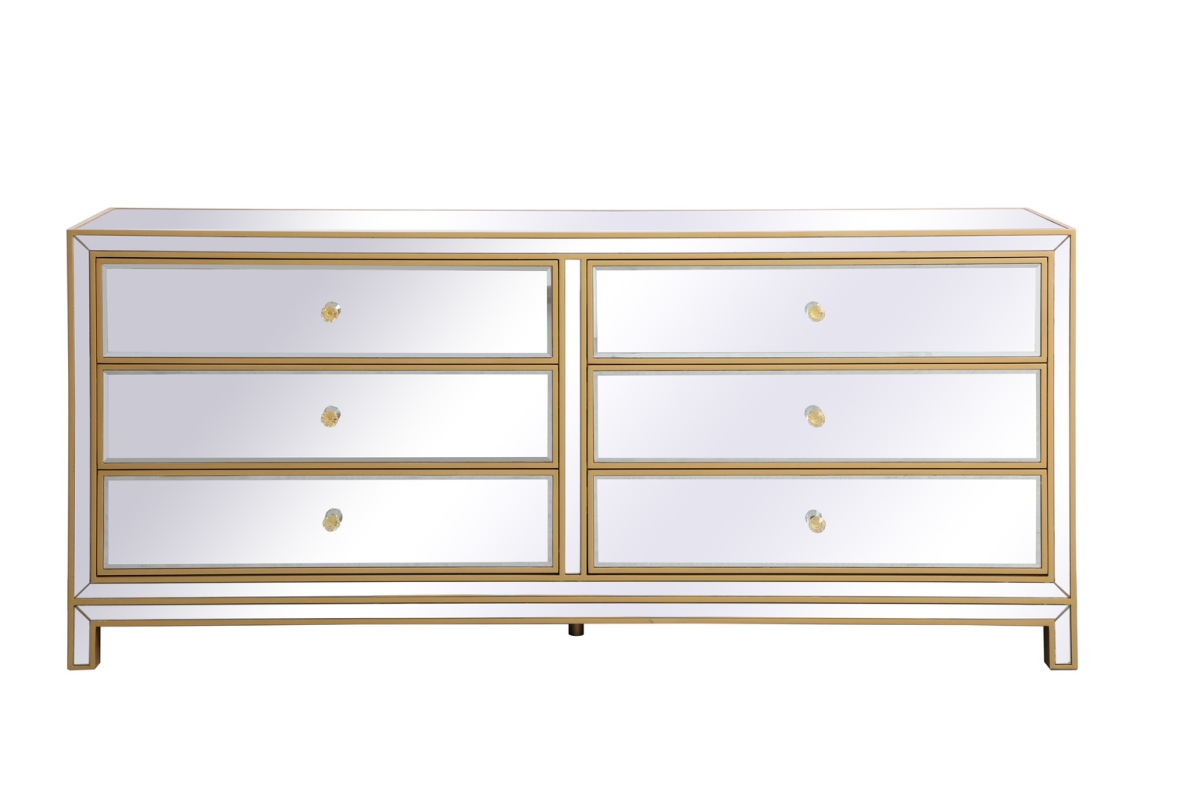 MF73672G 72 in. Reflexion Mirrored Six Drawer Chest, Gold