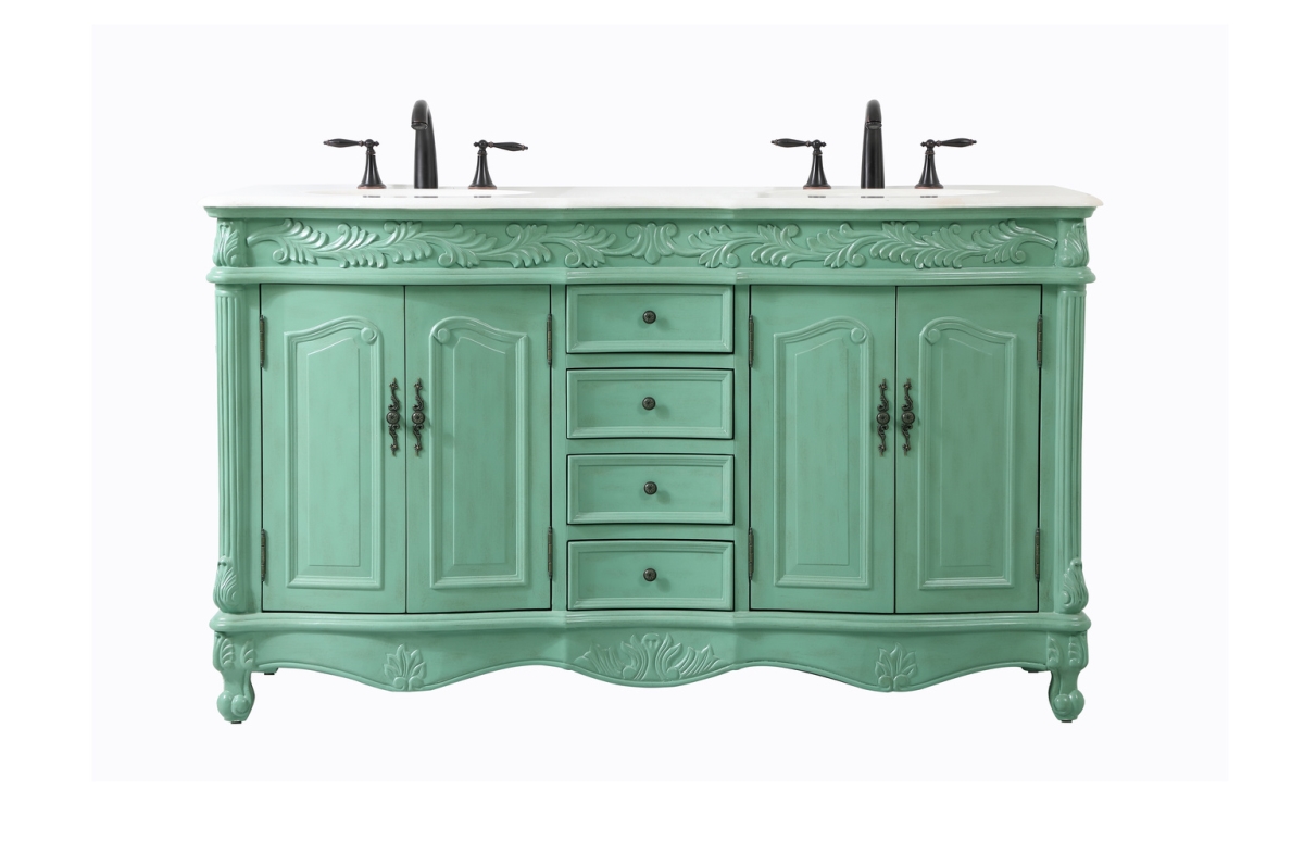 60 in. Double Bathroom Vanity, Vintage Mint