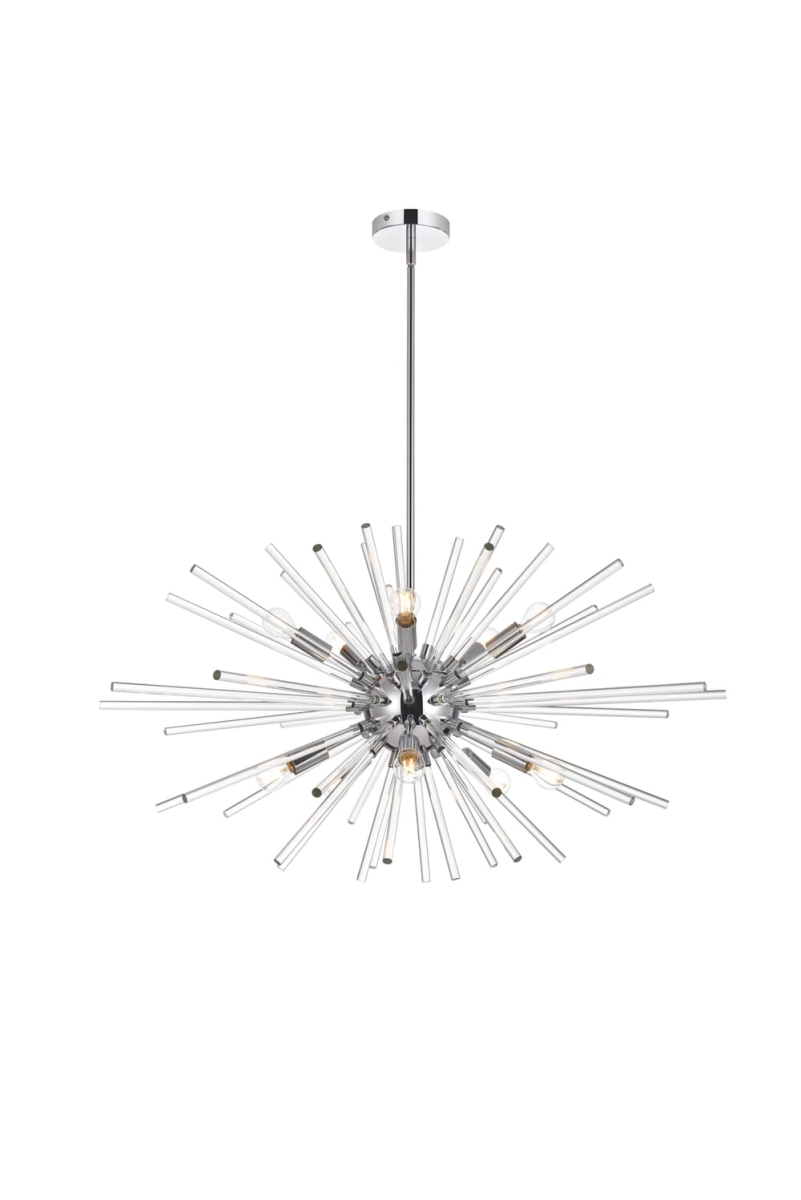 32 in. Modern Sienna Crystal Rod Pendant, Chrome