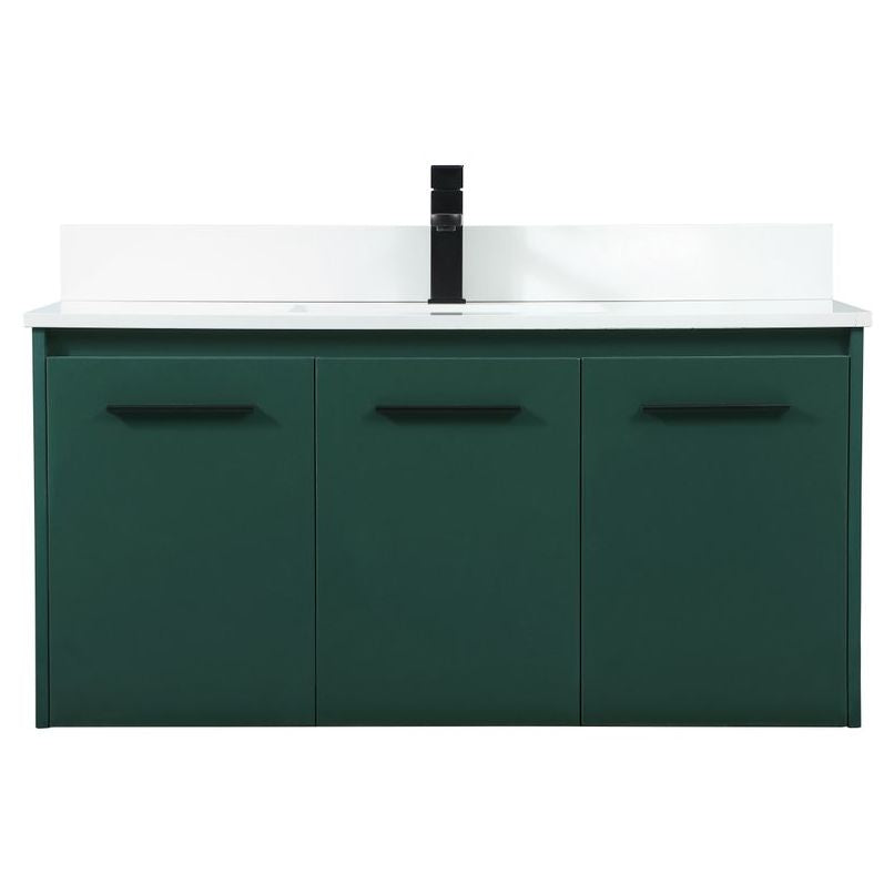 Modern Floating Bathroom Vanity - Green - 19.7 x 40 x 18 in. - Quartz Top