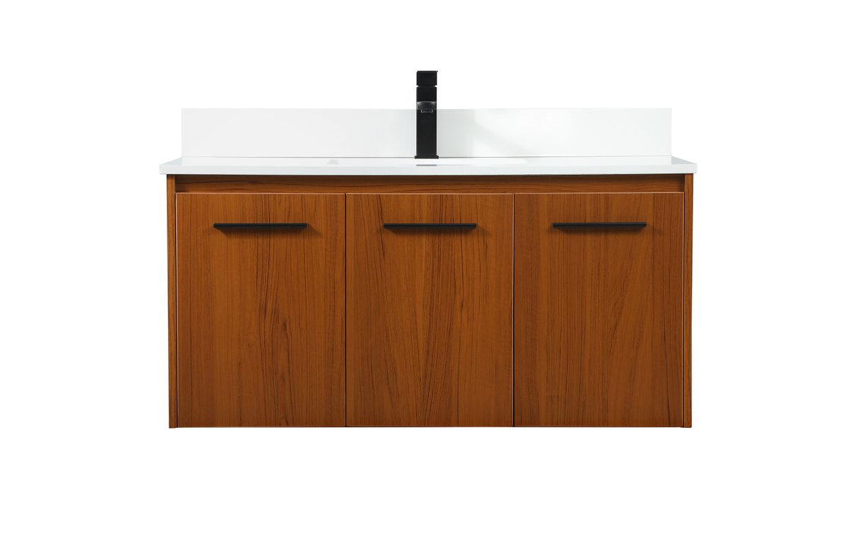 Modern Teak Bathroom Vanity with Backsplash - 19.7 x 40 x 18 in.