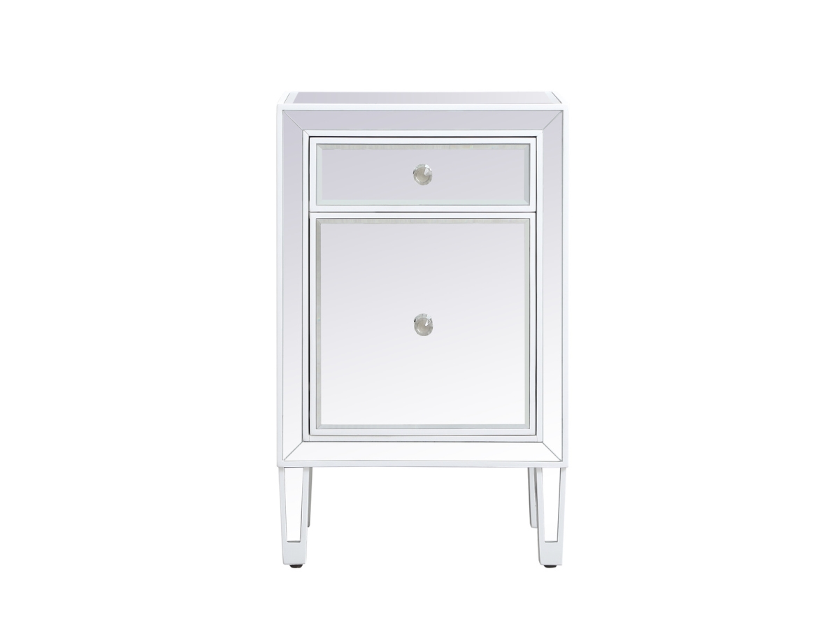 Mirrored Nightstand - White - 18 in. - 1 Drawer - Transitional Style