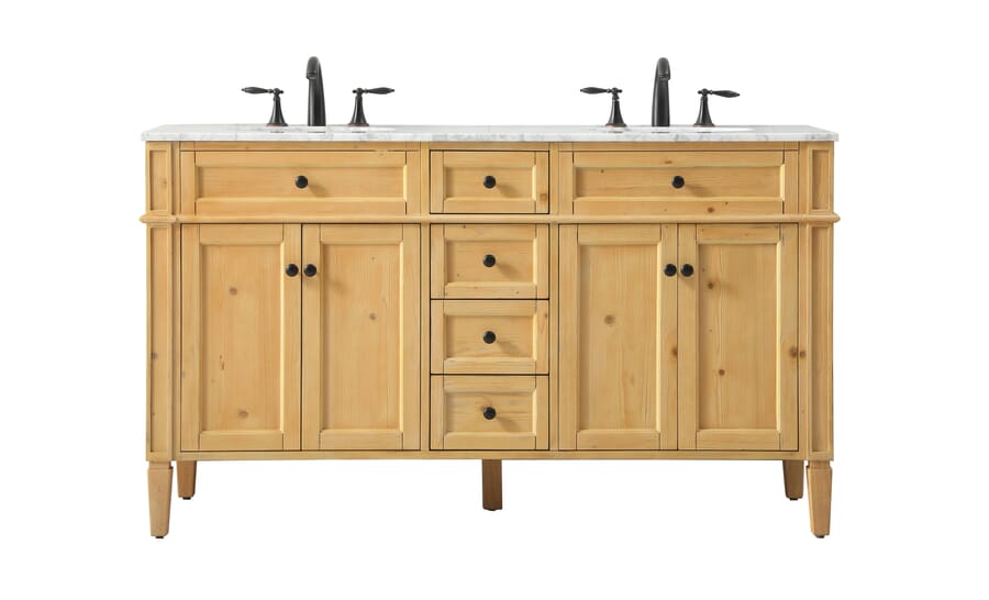 60 in. Double Bathroom Rectangle Vanity, Natural Wood