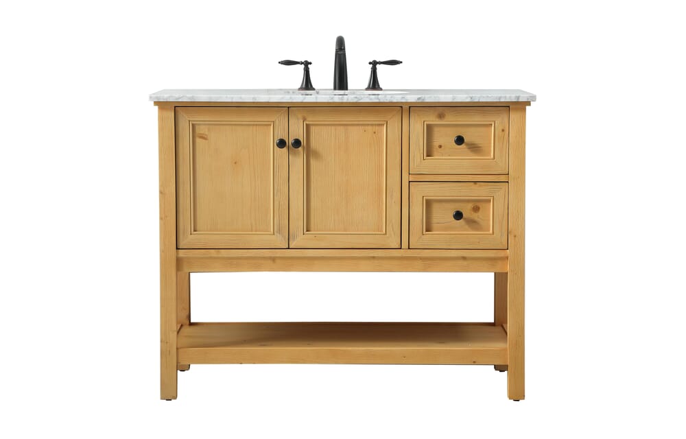 42 in. 2-Drawer Transitional Single Bathroom Vanity, Natural Wood