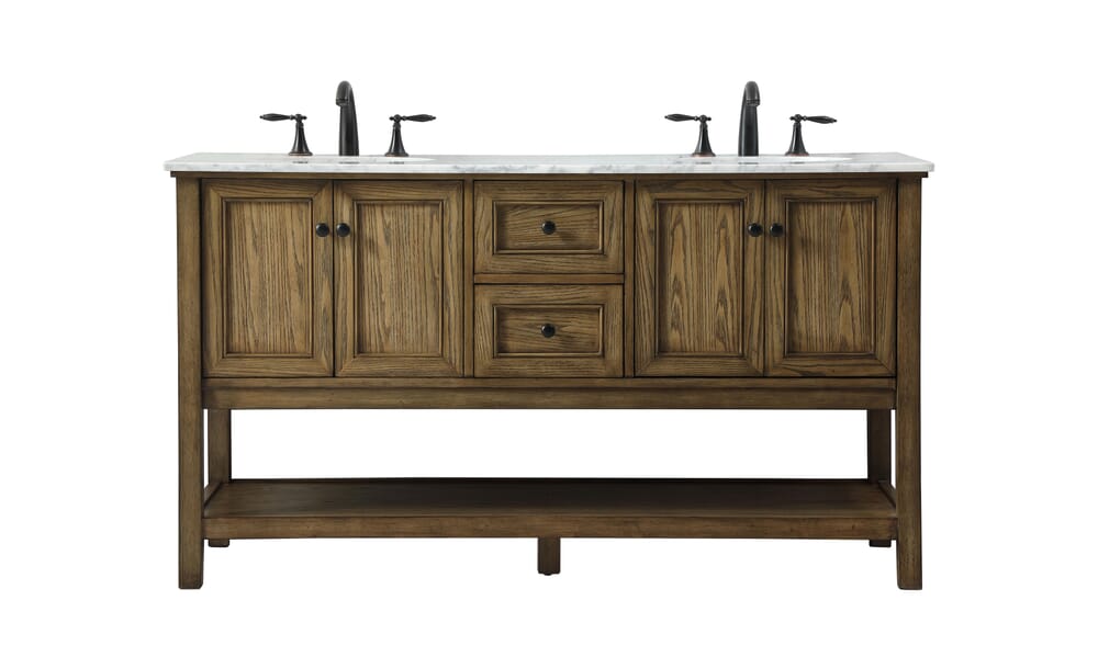 60 in. Transitional Double Bathroom Vanity, Driftwood