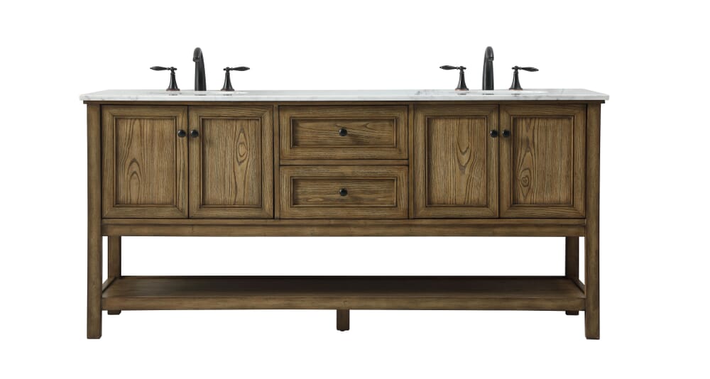 72 in. Transitional Double Bathroom Vanity, Driftwood